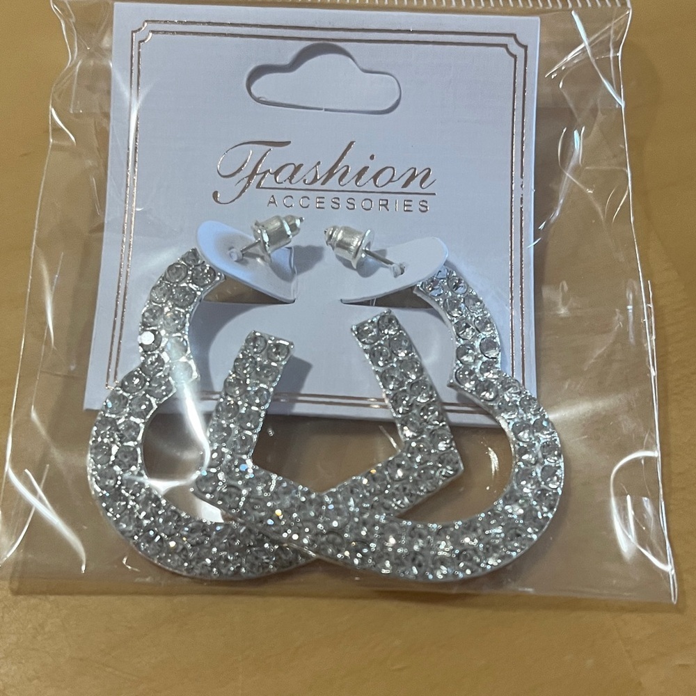 Silver Crystal Hoop Earrings - Picture 1 of 2